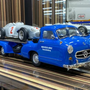 MERCEDES BENZ  RACING CAR RENNTRANSPORTER 1955 SET W1801701 Y W1801806 CAMION CON COCHE #2 WINNER GP F1 MONACO J. FANGIO 1955 INCLUIDO 1:18 WERK83
