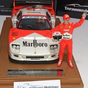 SET DE FERRARI F40 LM VERSION DE PRENSA CON DECORACION DE MARLBORO 1996 Rojo / Blanco y CON FIGURA PILOTO PERSONALIZADA INCLUIDA  TM18-286L 1:18 TECNOMODEL Limited Edition