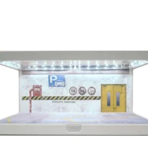VITRINA EXPOSITORA BLANCA CON DECORACION DE PLAZA DE APARCAMIENTO PARA MODELOS 1:18 TRIPLE9 T9-248810W